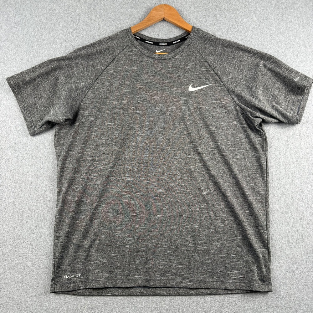 Nike‎ Swim Shirt Mens Large Dri-FIT Heather Grey UPF 40+ Rash Guard Performance